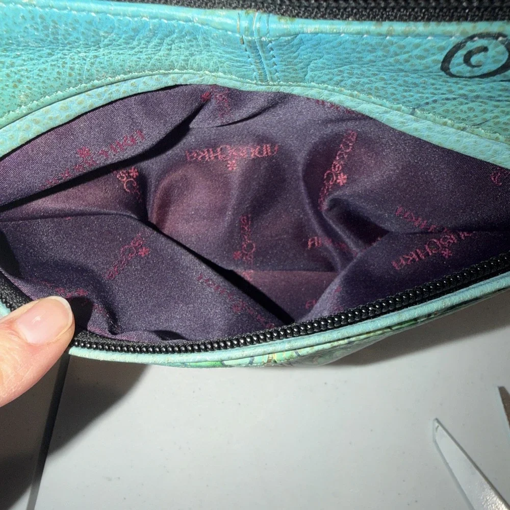 Anuschka Leather Hobo Tropical Bliss‎ Hand Painted Purse Brass Hardware Birds